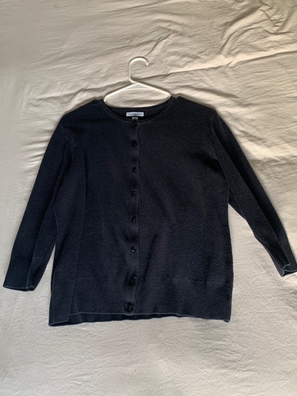 Croft & Barrow Black Button-Front Cardigan Sweater Medium Classic Crewneck